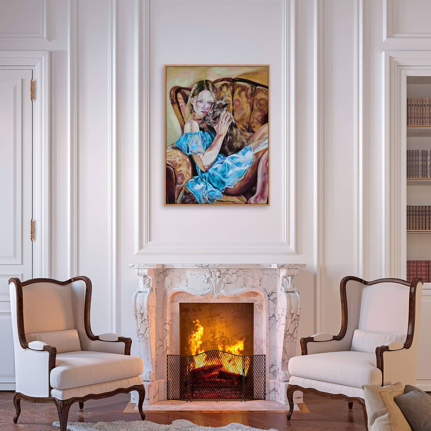 "Girl with a Kid" - Stretched Canvas Print Wall Art