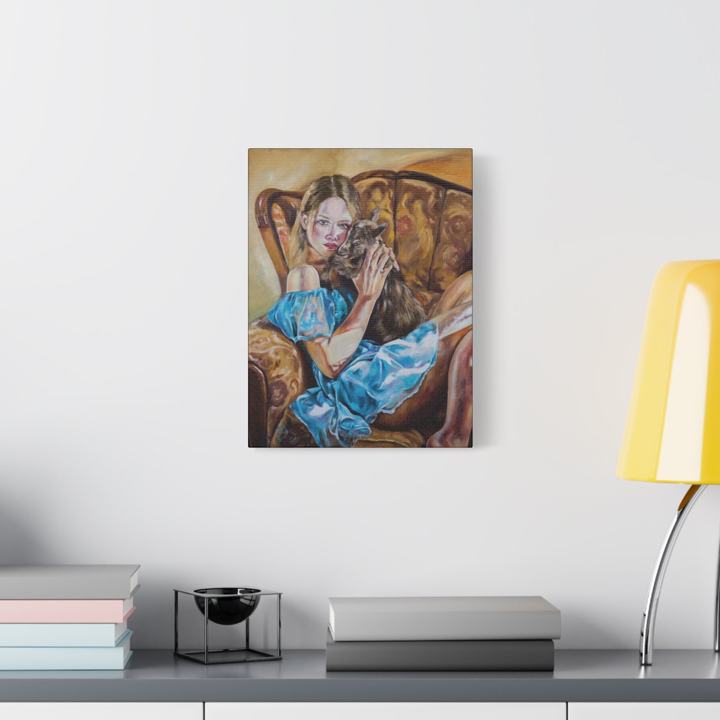 "Girl with a Kid" - Stretched Canvas Print Wall Art