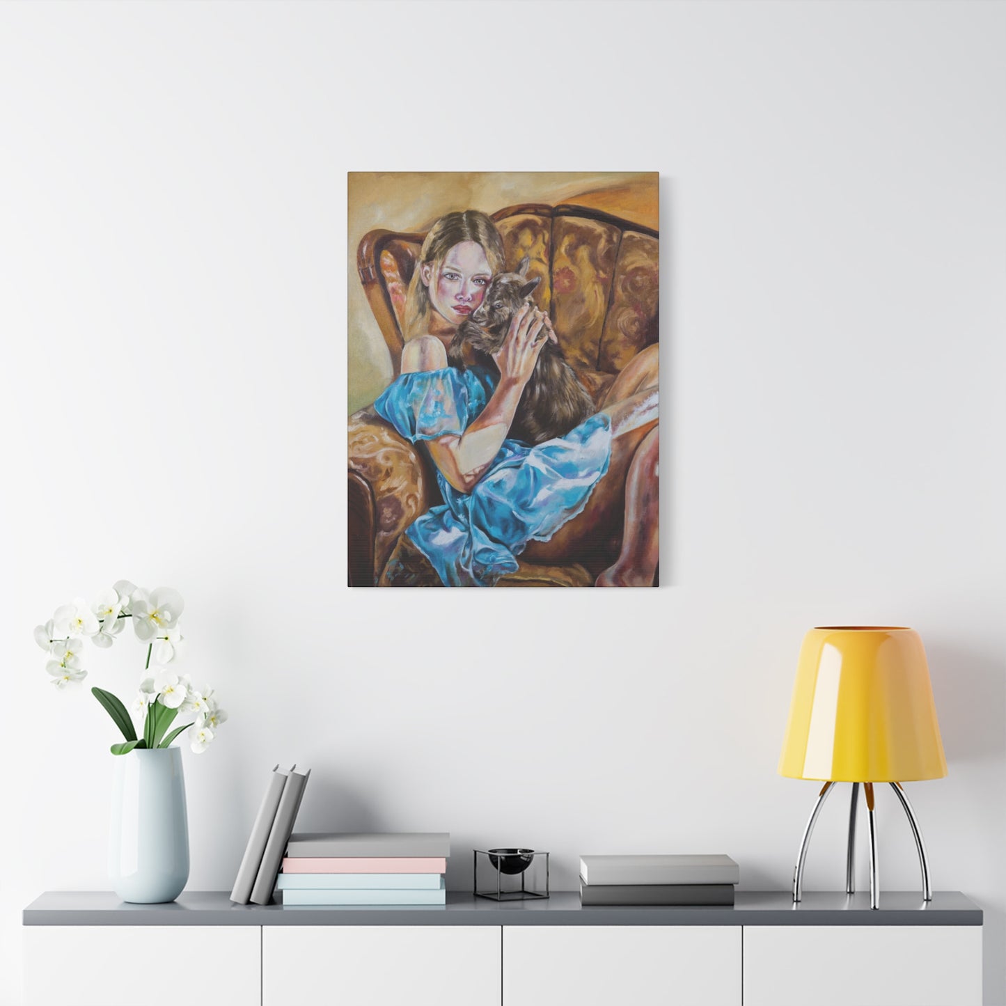 "Girl with a Kid" - Stretched Canvas Print Wall Art