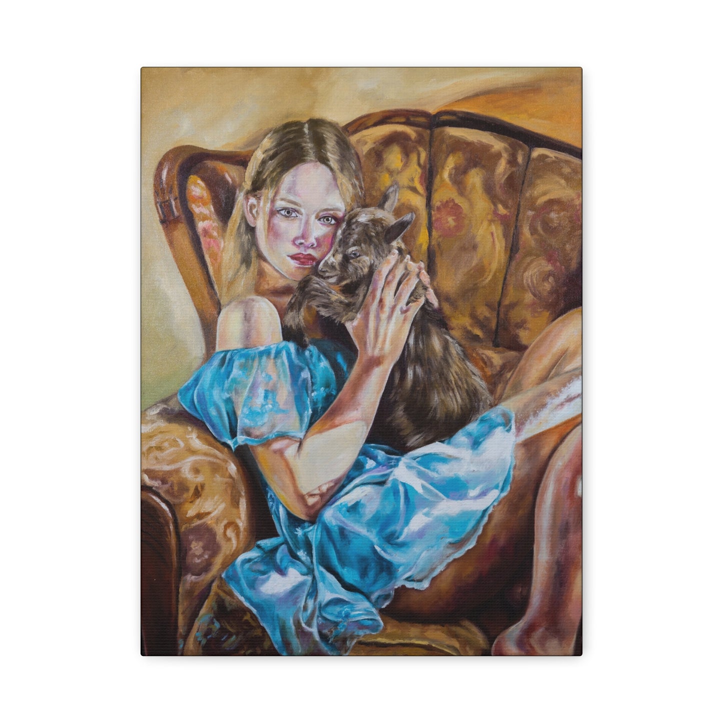 "Girl with a Kid" - Stretched Canvas Print Wall Art