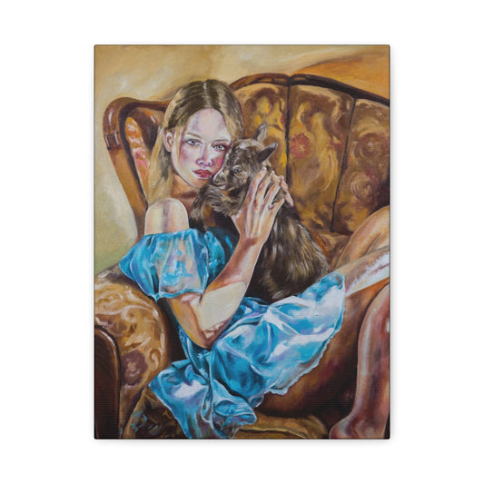 "Girl with a Kid" - Stretched Canvas Print Wall Art