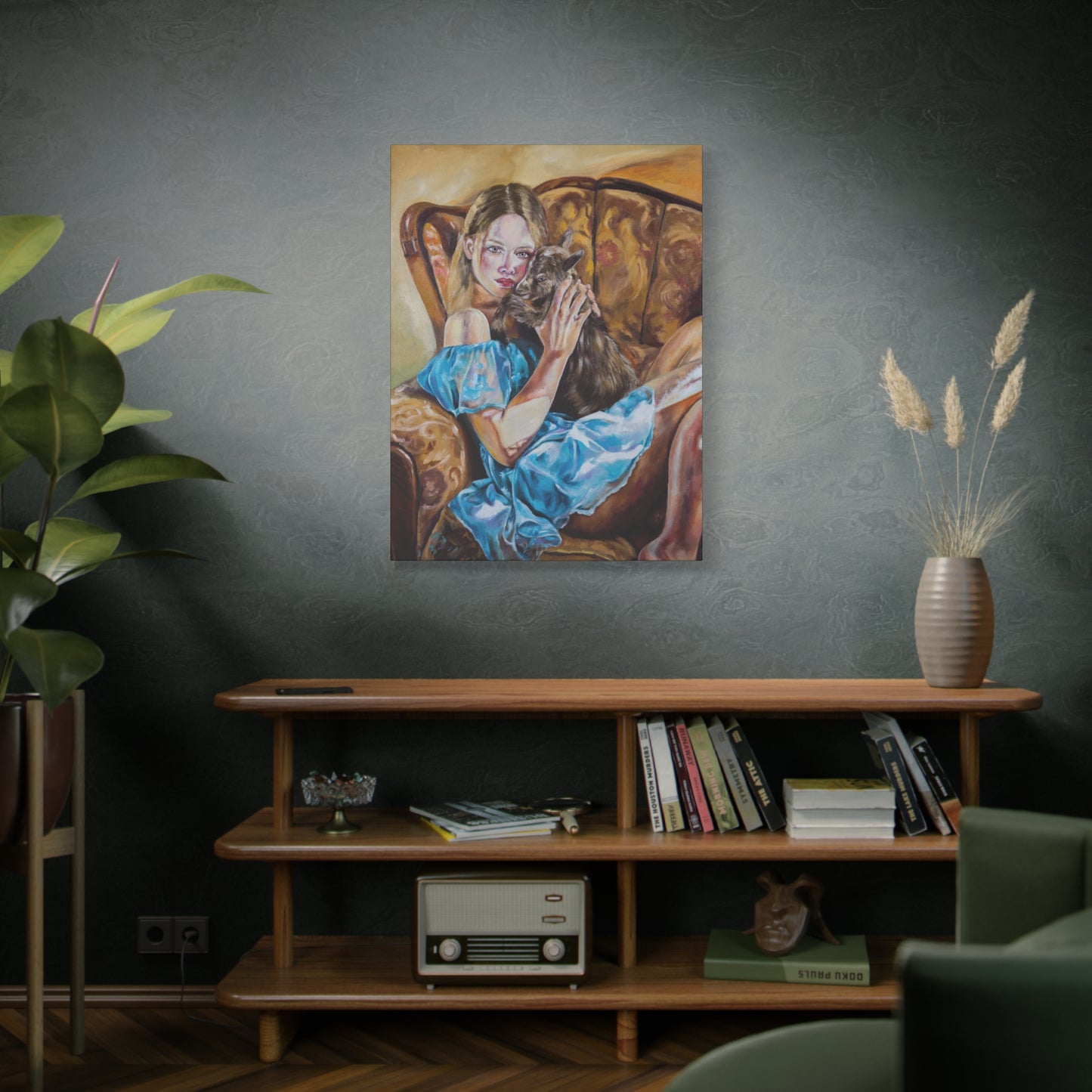 "Girl with a Kid" - Stretched Canvas Print Wall Art